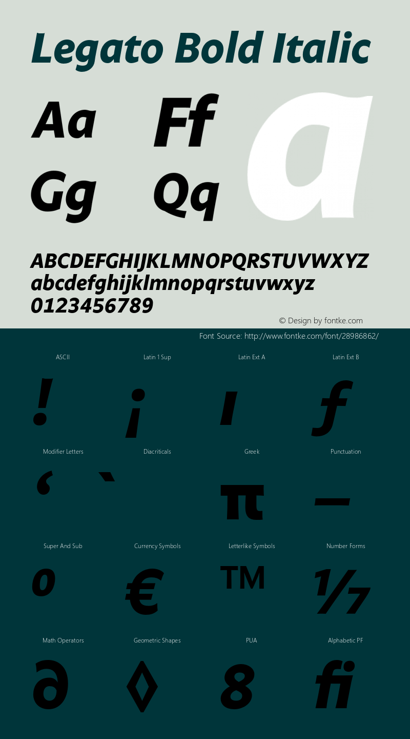 Legato-BoldItalic Version 7.504 Font Sample