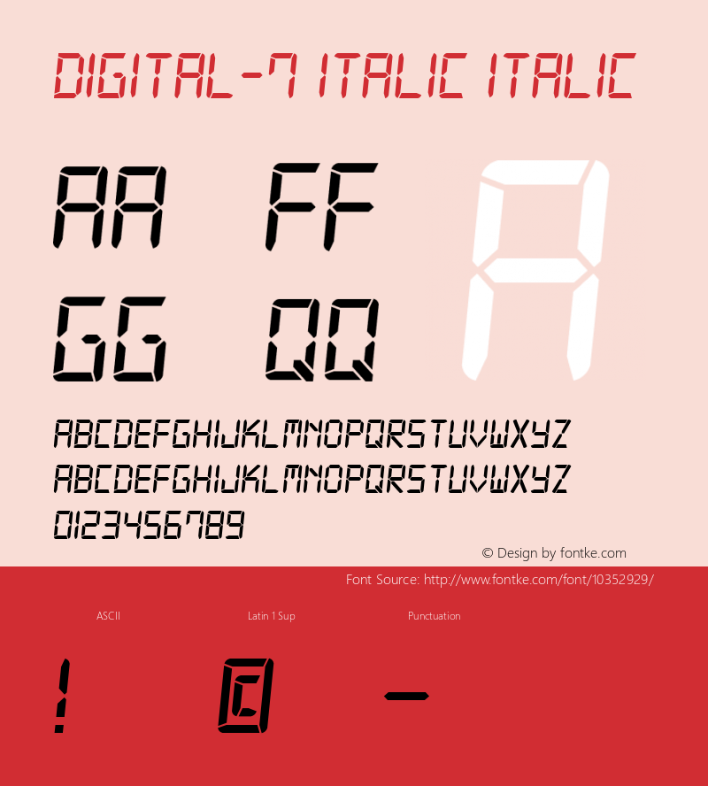 Digital-7 Italic Italic 1.01 Apr 05 12:00:00 2009 Font Sample