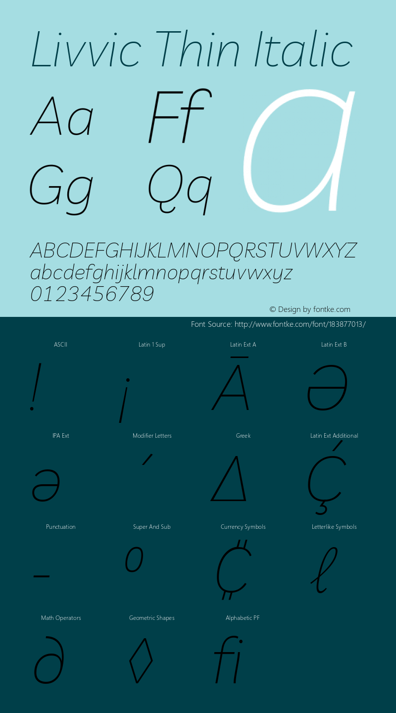 Livvic Thin Italic Version 1.000; ttfautohint (v1.8.2)图片样张