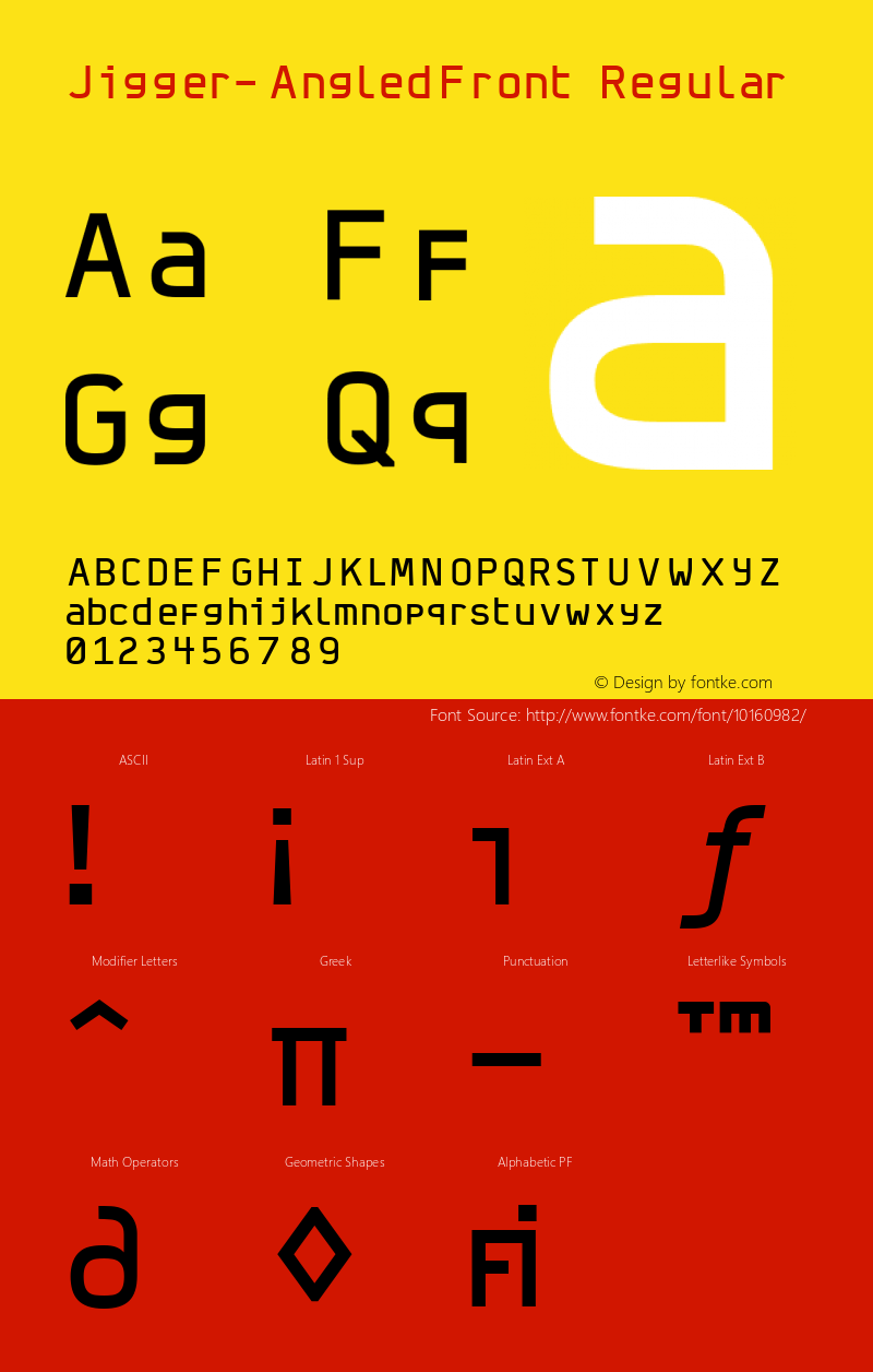 Jigger-AngledFront Regular Version 001.000 Font Sample