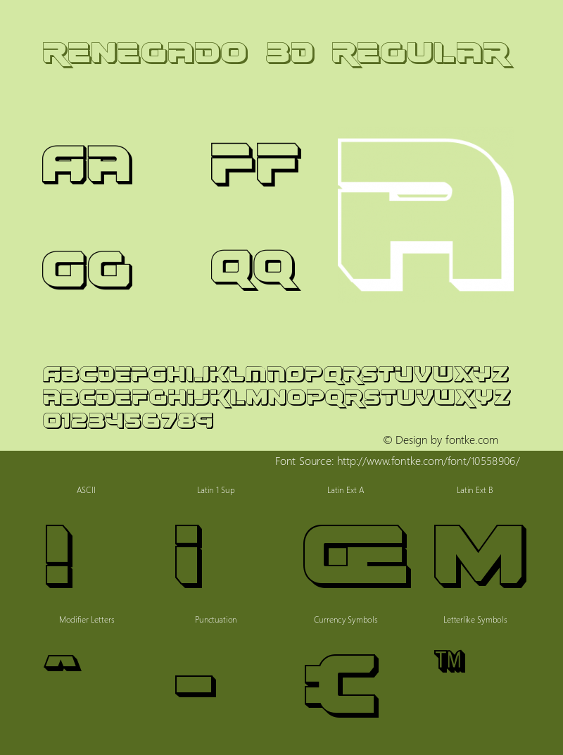 Renegado 3D Regular Version 1.0; 2013 Font Sample