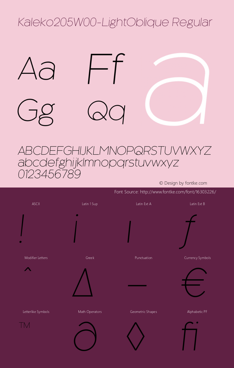 Kaleko205W00-LightOblique Regular Version 1.00 Font Sample