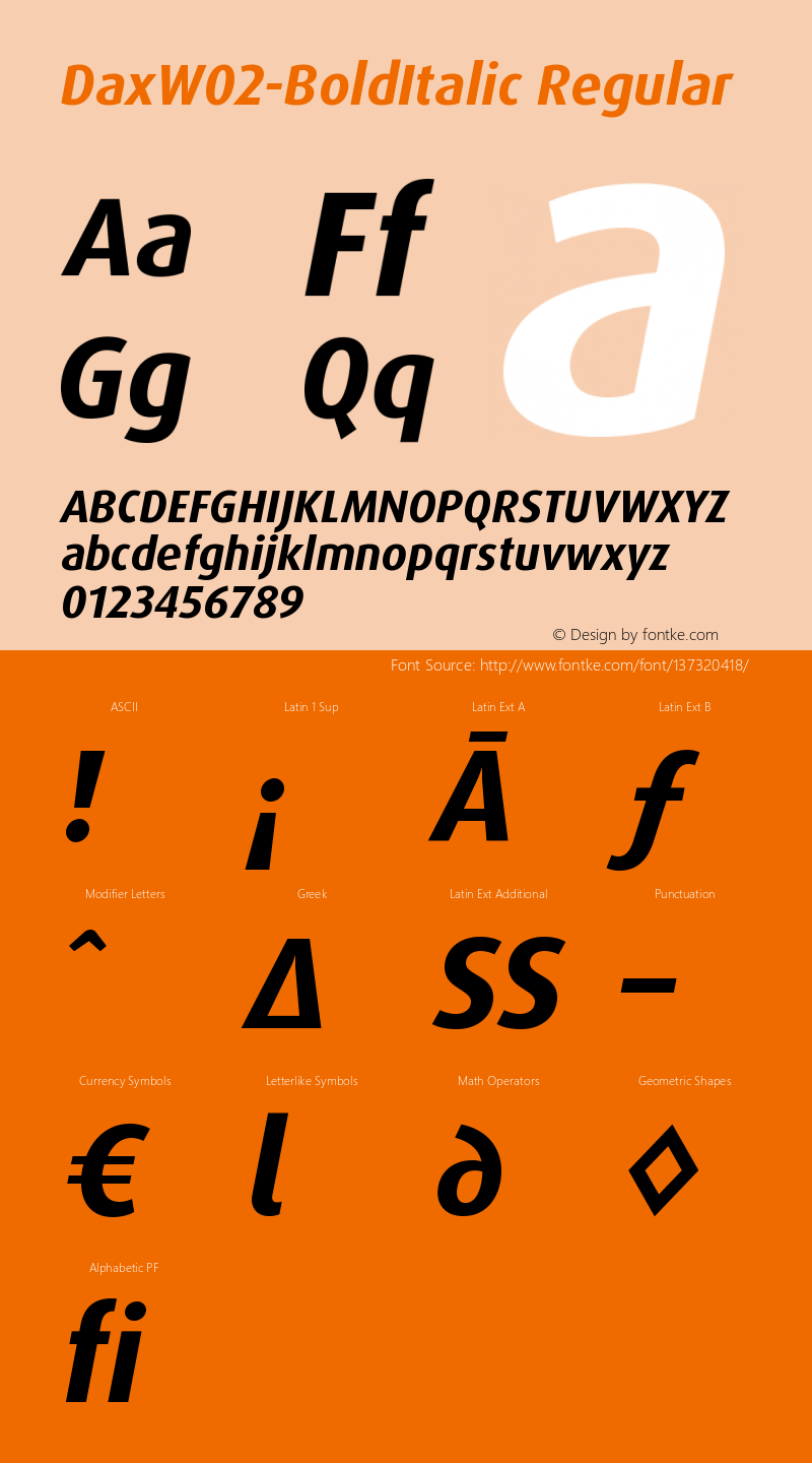 Dax W02 Bold Italic Version 7.504 Font Sample