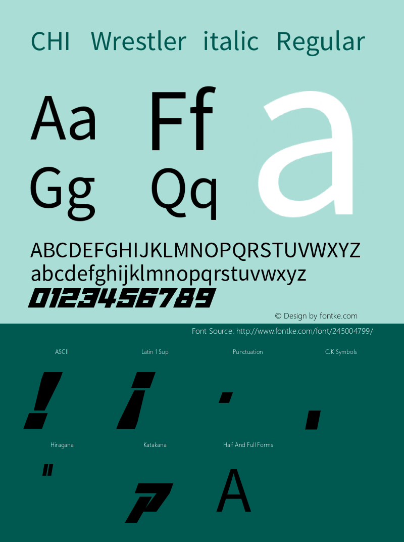 CHI_Wrestler italic Version 1.002;hotconv 1.0.109;makeotfexe 2.5.65596图片样张