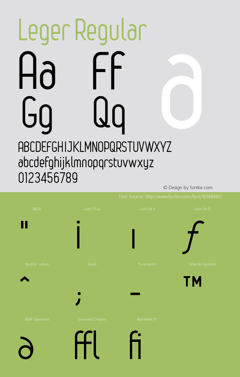 Leger Regular Version 001.000 Font Sample