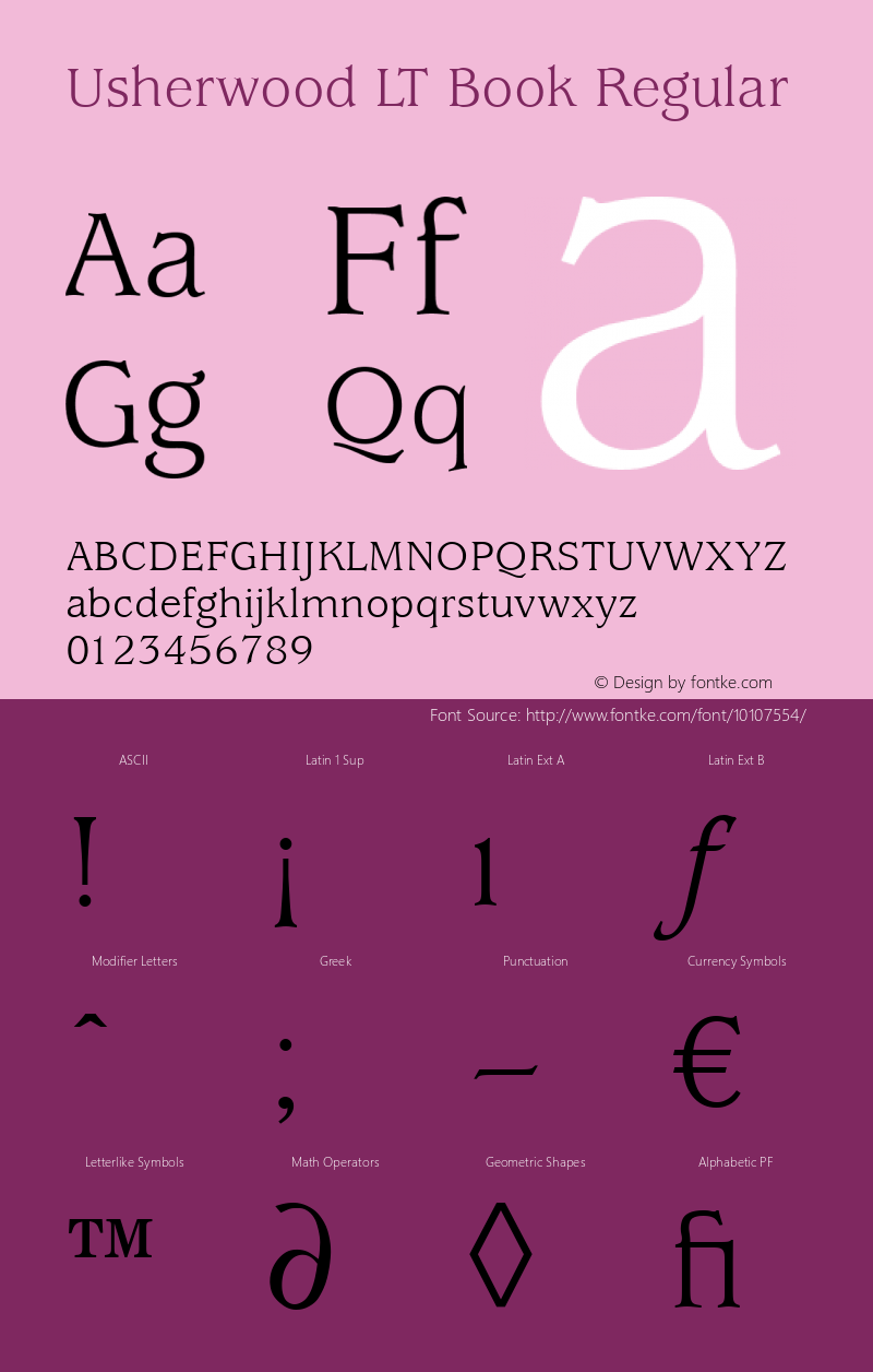 Usherwood LT Book Regular Version 6.1; 2002 Font Sample