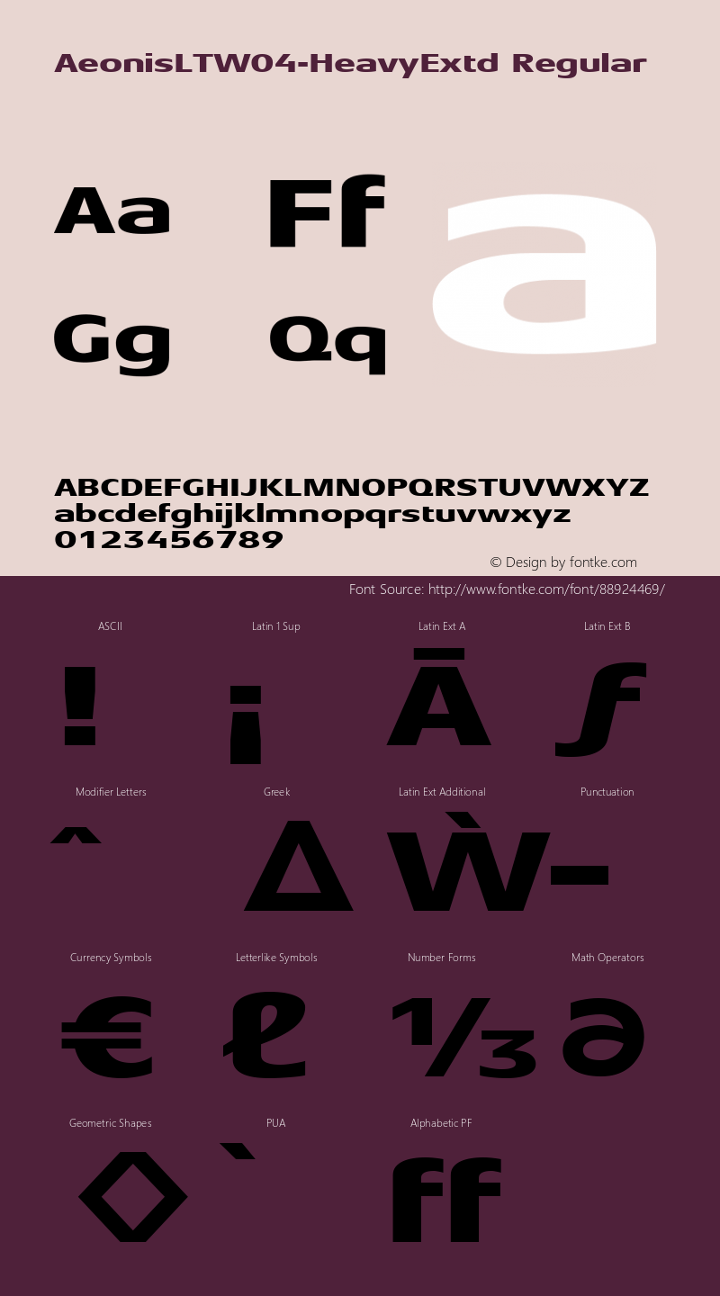 Aeonis LT W04 Heavy Extd Version 1.100 Font Sample