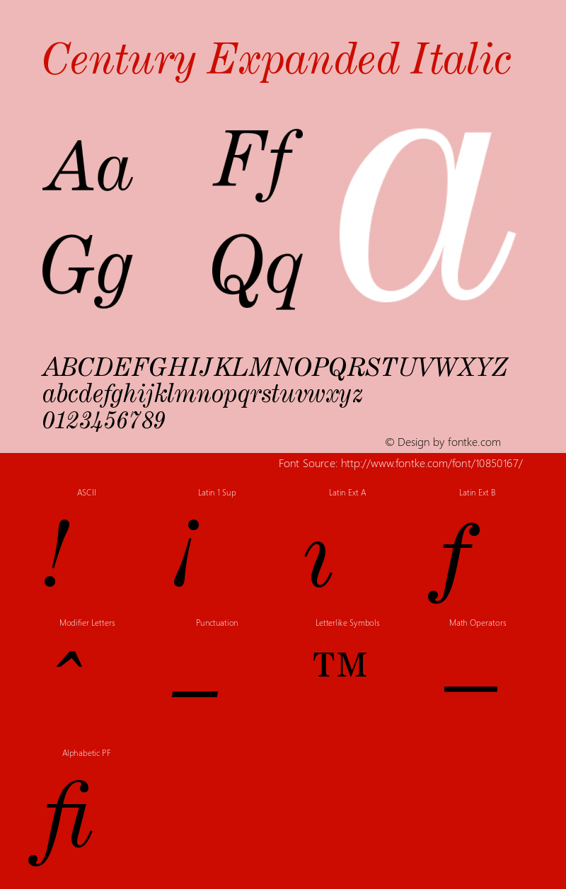 Century Expanded Italic Version 003.001 Font Sample