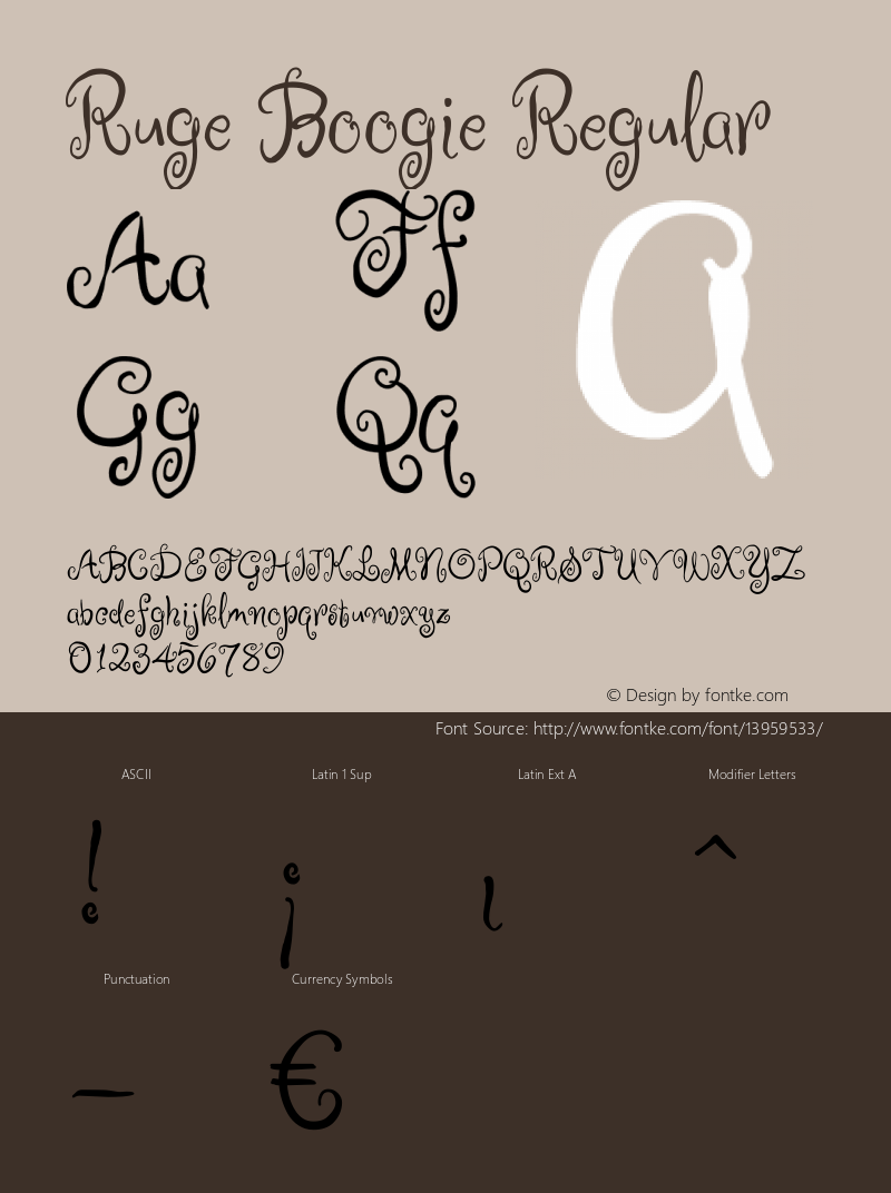 Ruge Boogie Regular Version 1.003 Font Sample