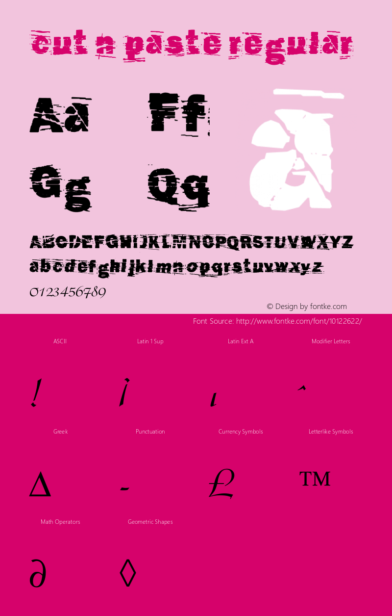 cut n paste regular Version 1.50 Font Sample