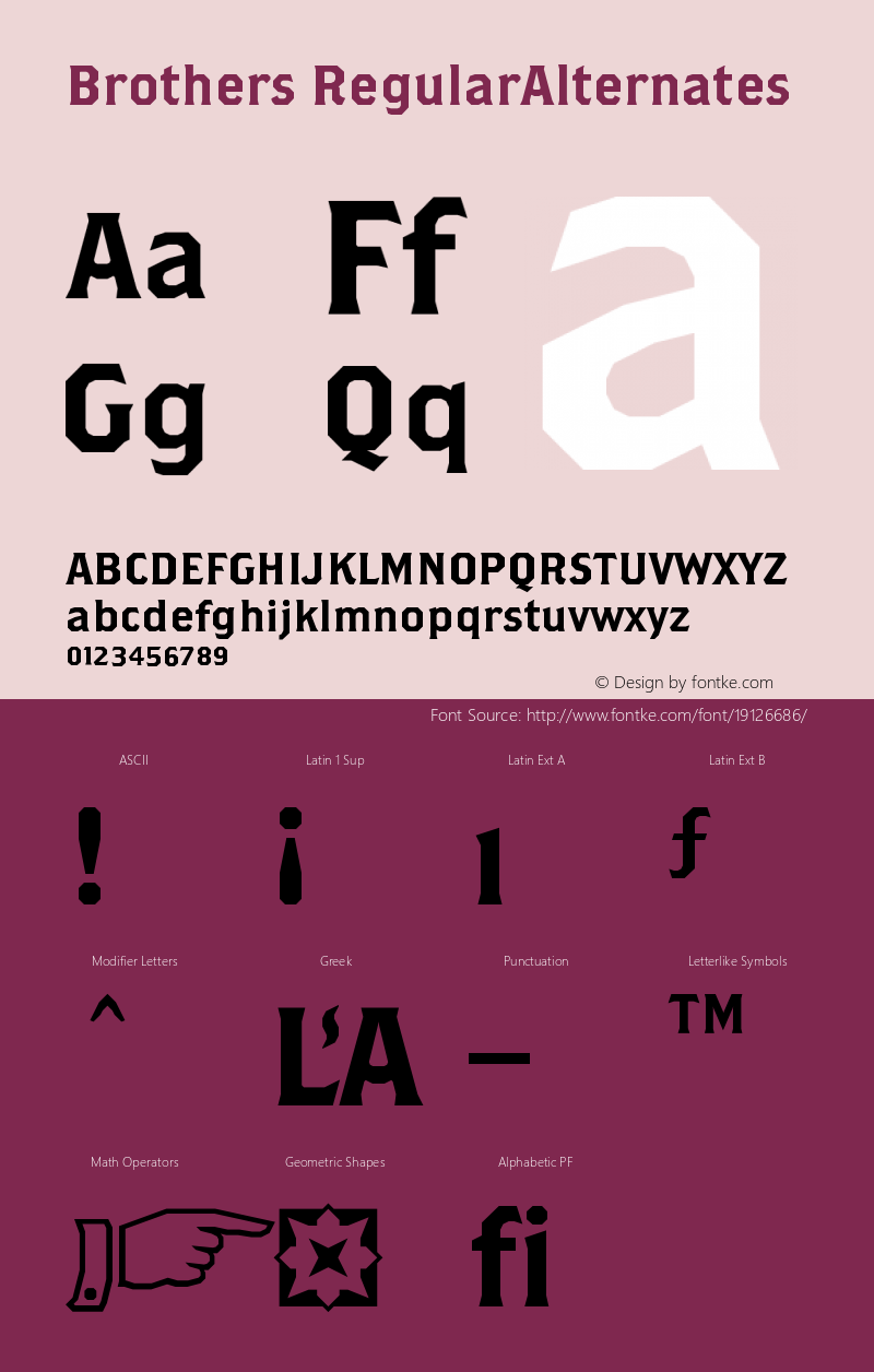 BrothersRegularAlternates Version 001.000 Font Sample