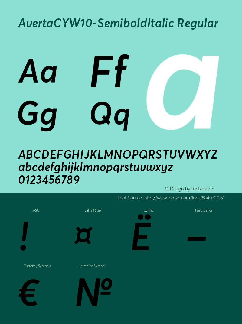 Averta CY W10 Semibold Italic Version 1.008 Font Sample