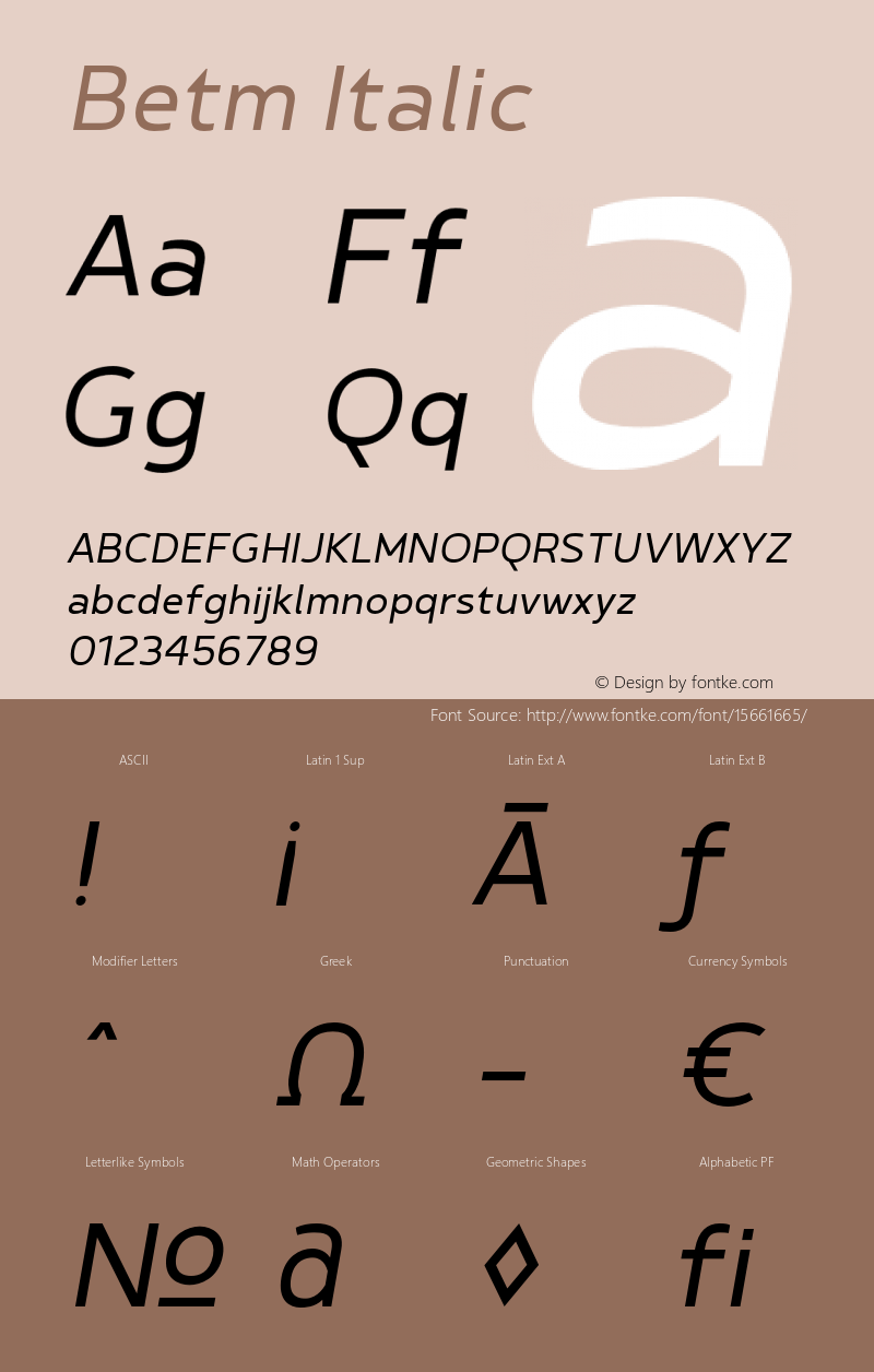 Betm Italic Version 1.000 Font Sample