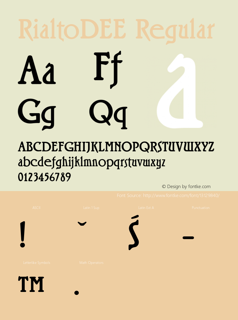 RialtoDEE Regular Version 001.005 Font Sample