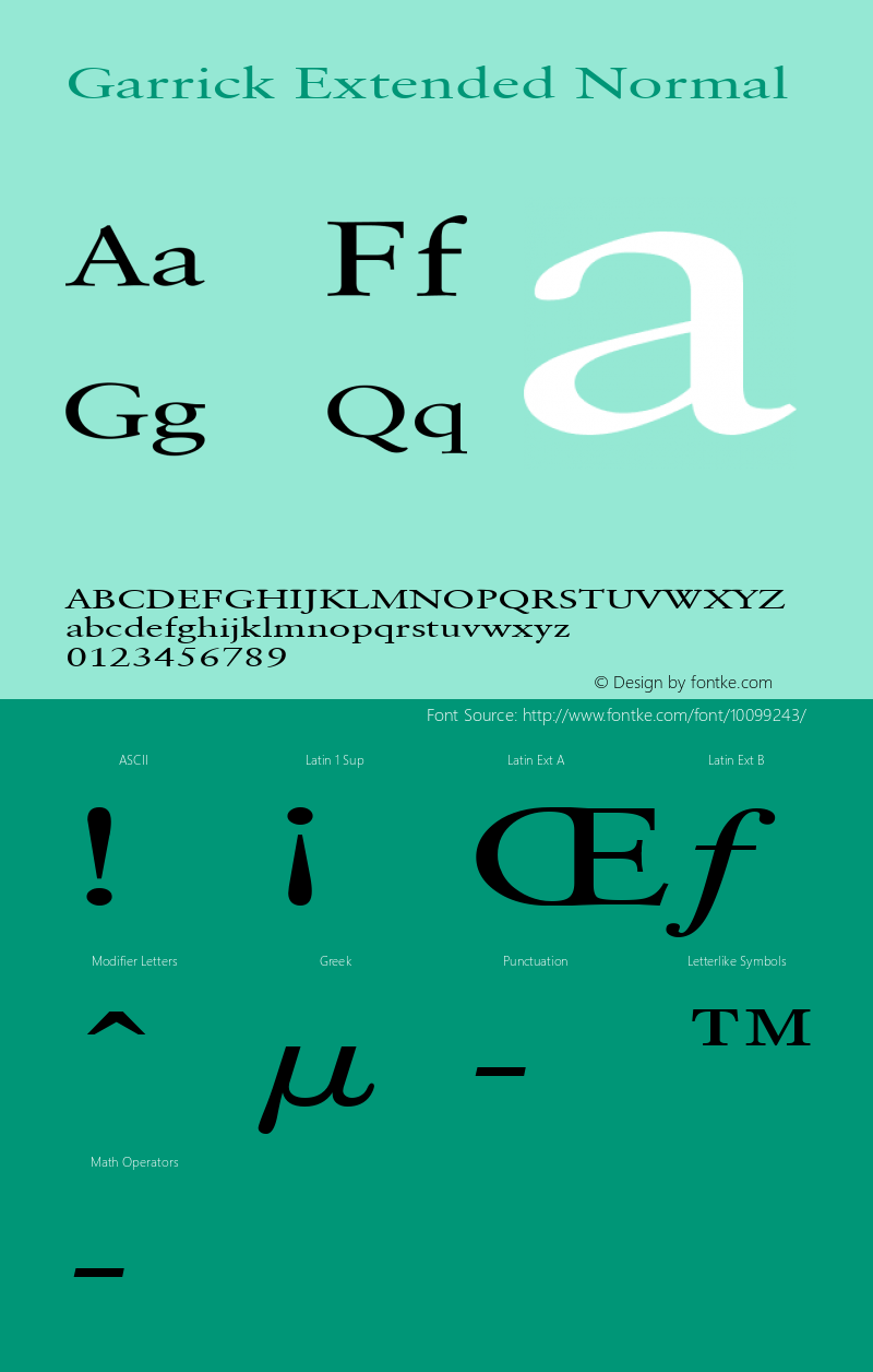 Garrick Extended Normal Altsys Fontographer 4.1 1/4/95 Font Sample