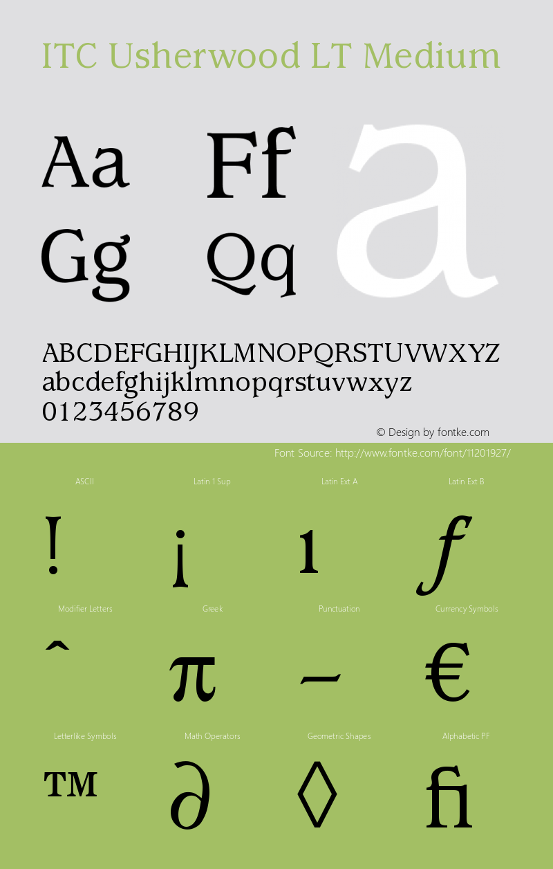 ITC Usherwood LT Medium Version 006.000 Font Sample