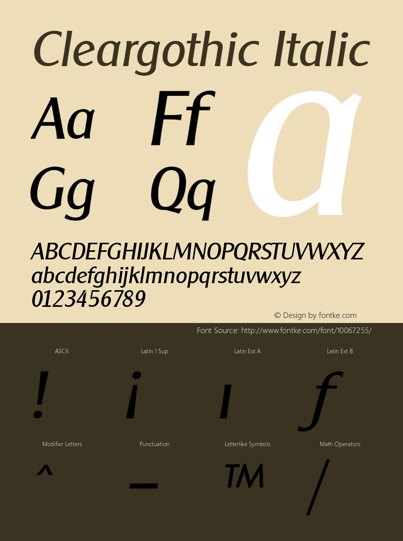 Cleargothic Italic Altsys Fontographer 3.5  06.11.1994 Font Sample