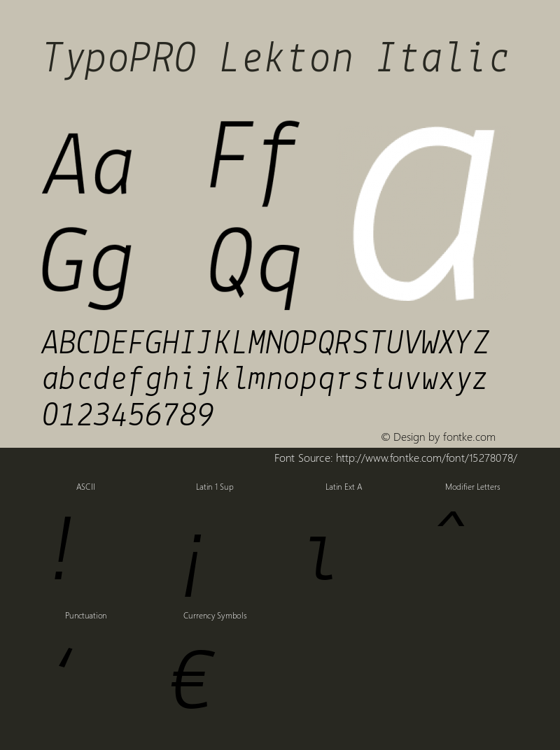 TypoPRO Lekton Italic Version 3.000 Font Sample