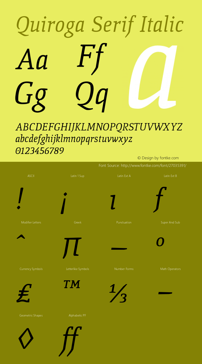 QuirogaSerif-Italic Version 3.200 2010 Font Sample