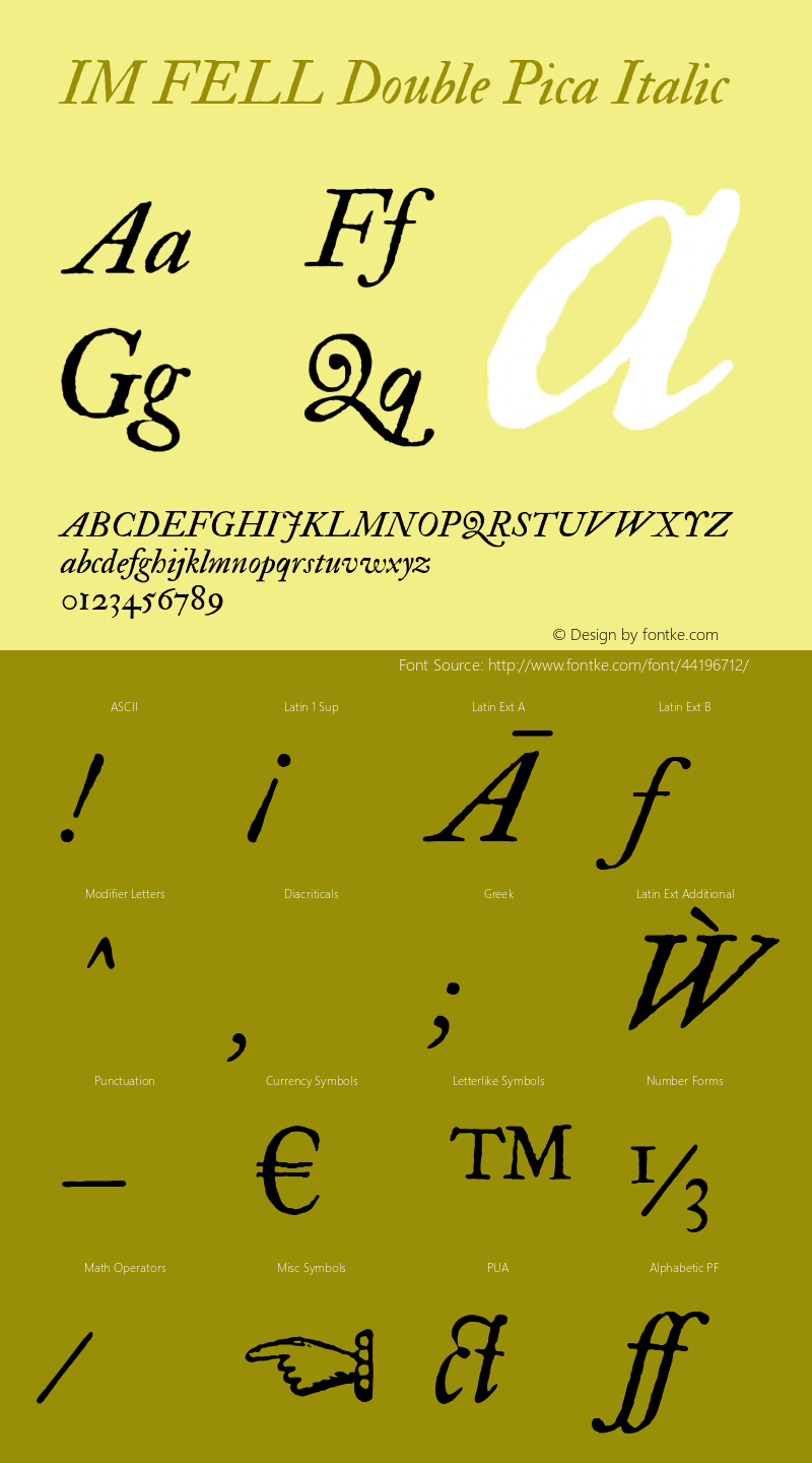 IM FELL Double Pica Italic 3.00 Font Sample