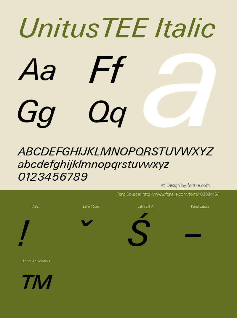 UnitusTEE Italic Version 001.005 Font Sample