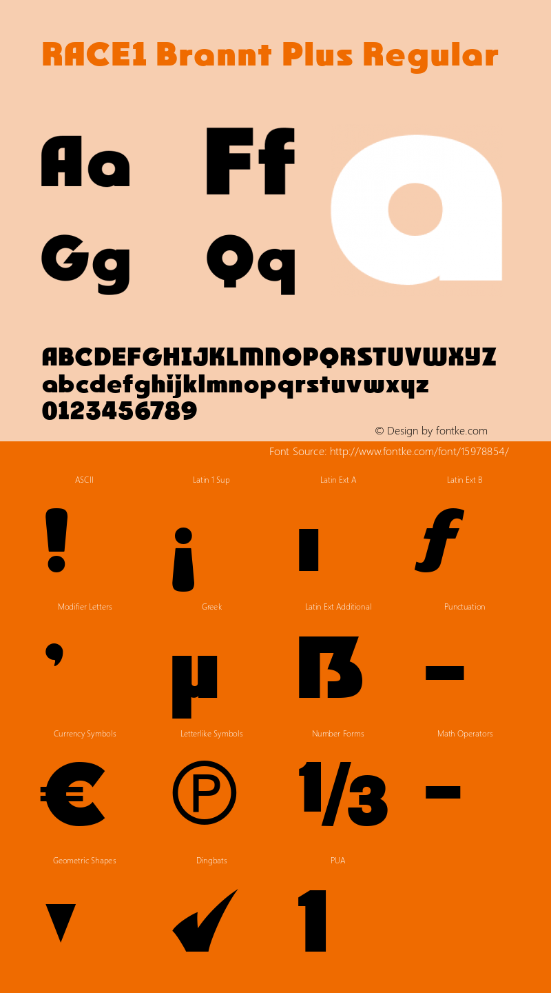 RACE1 Brannt Plus Regular Version 1.000 Font Sample