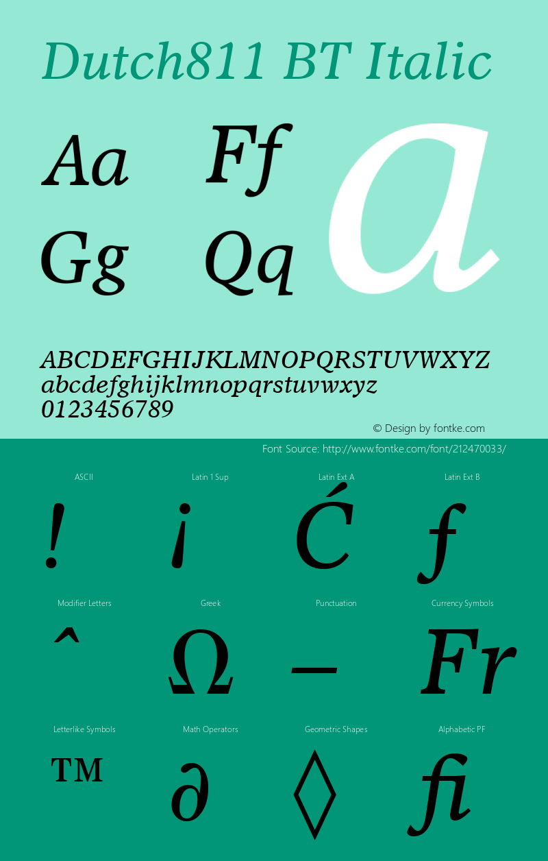 Dutch811 BT Italic Version 1.01 emb4-OT图片样张