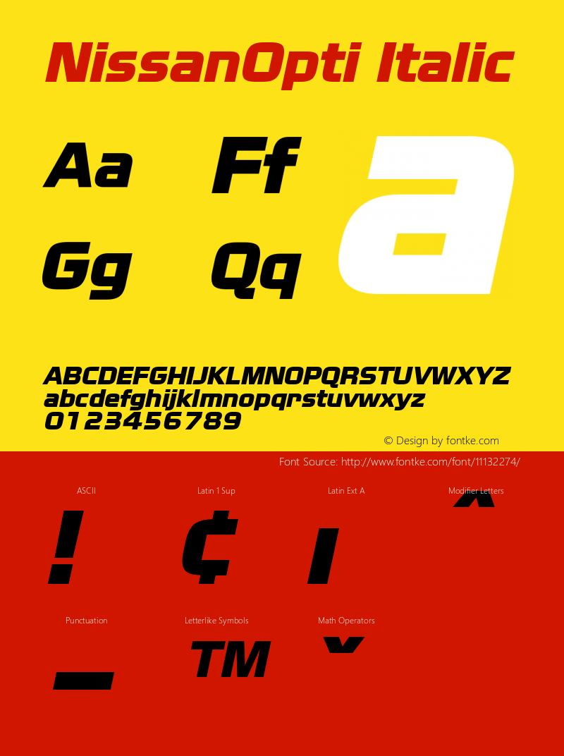 NissanOpti Italic Version 001.000 Font Sample