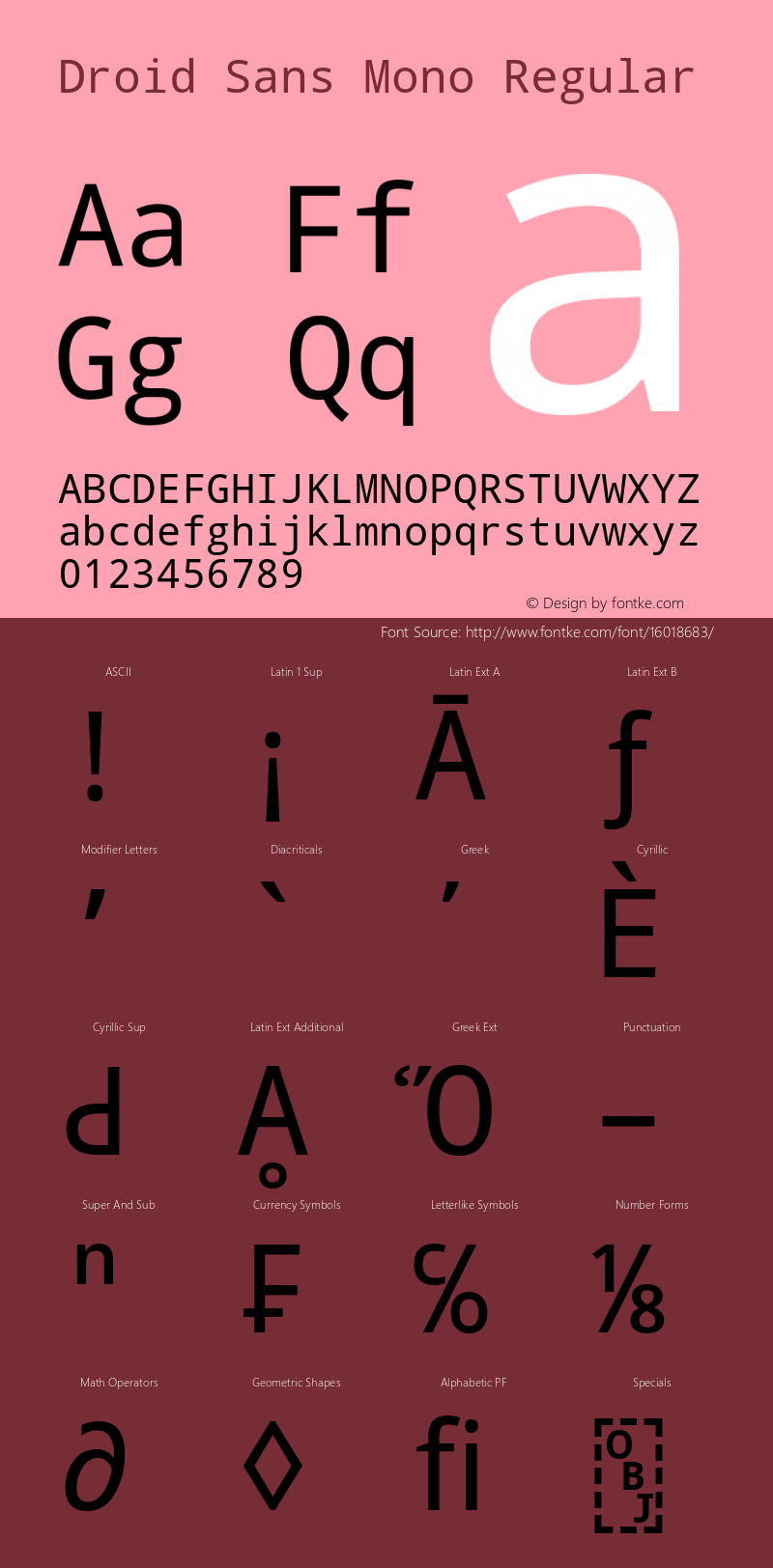 Droid Sans Mono Regular Version 1.00 build 113 Font Sample