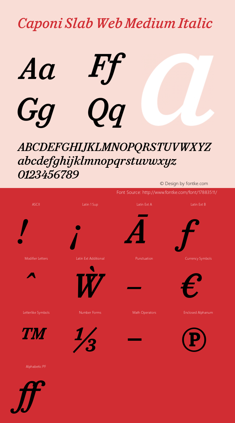 Caponi Slab Web Medium Italic Version 1.1 2013 Font Sample