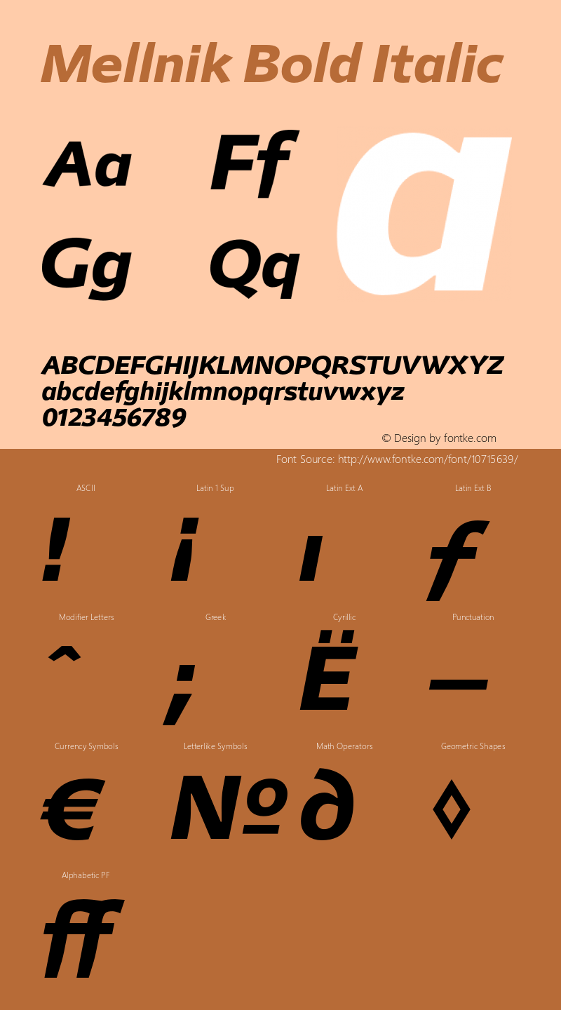 Mellnik Bold Italic Version 1.000 2007 Font Sample