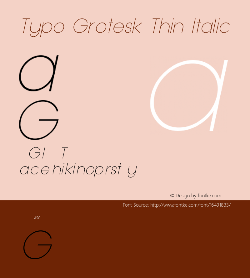 Typo Grotesk Thin Italic Version 1.00 February 21, 2015, initial release Font Sample