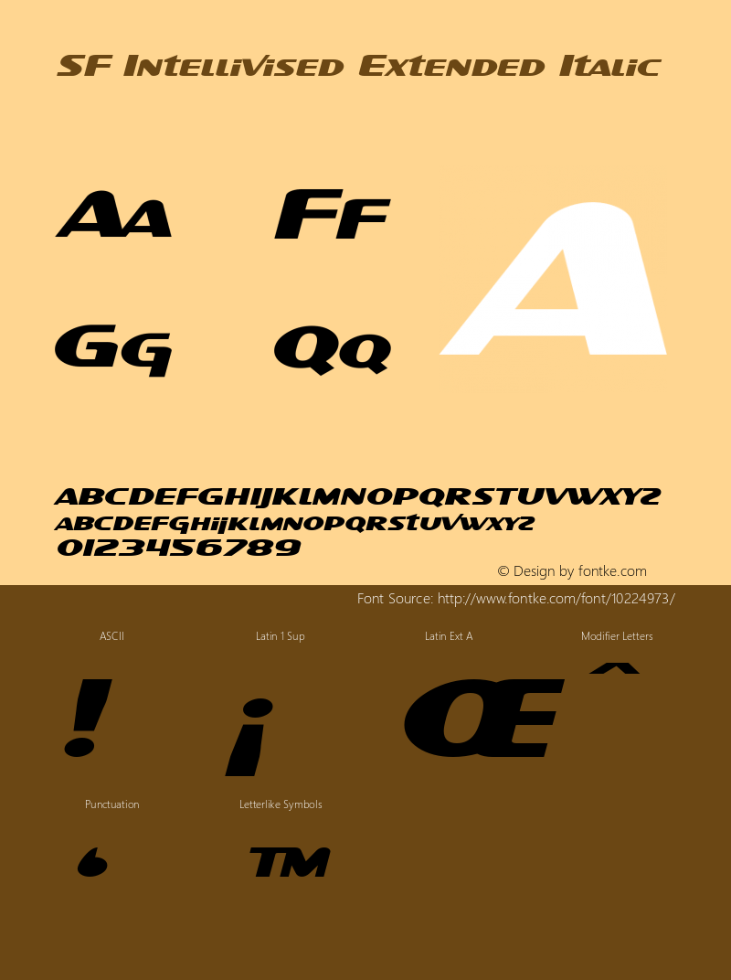 SF Intellivised Extended Italic Version 1.1 Font Sample