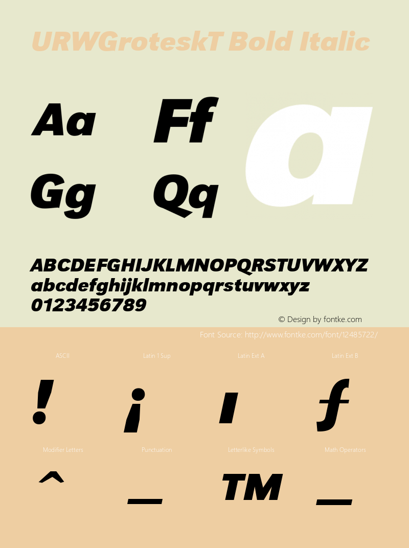 URWGroteskT Bold Italic Version 001.005 Font Sample