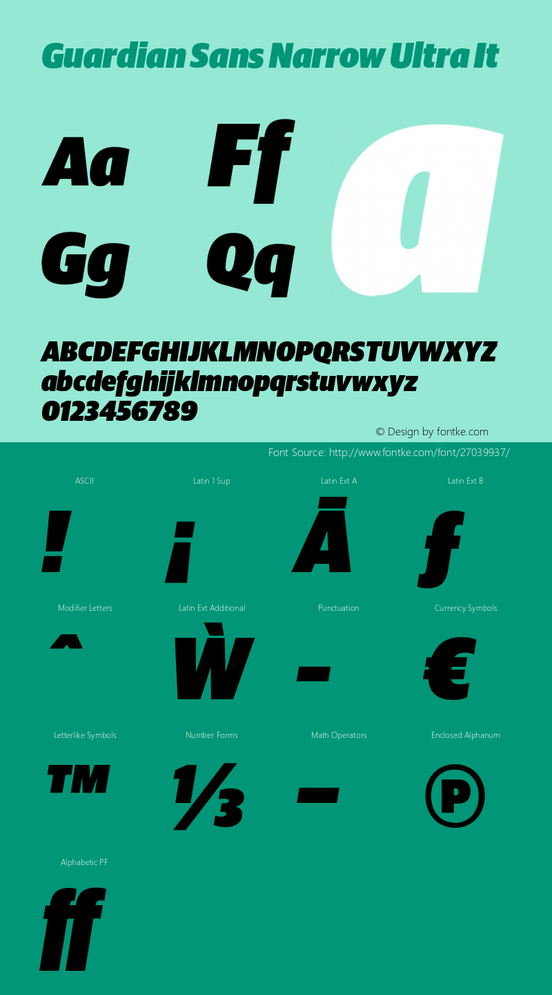 GuardianSansNarrowUltraItalic Version 1.1 2012 Font Sample