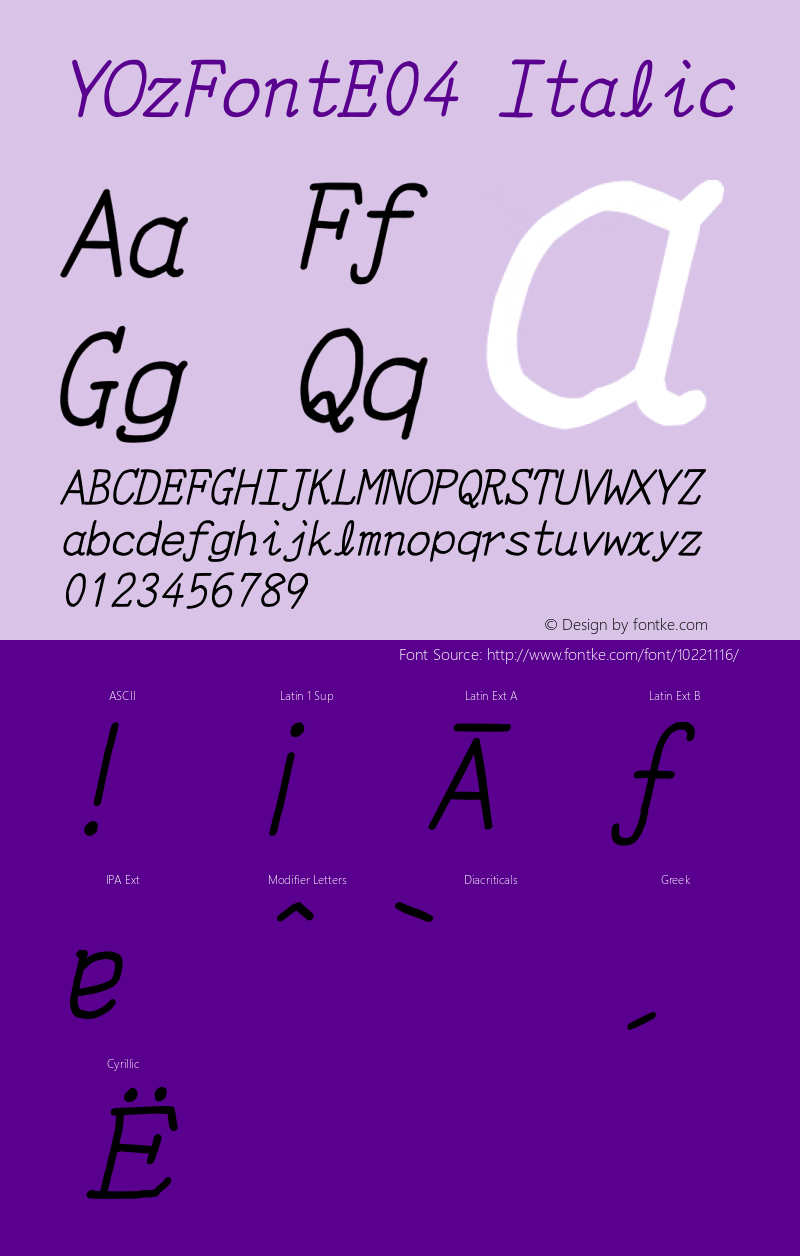 YOzFontE04 Italic Version 12.03 Font Sample