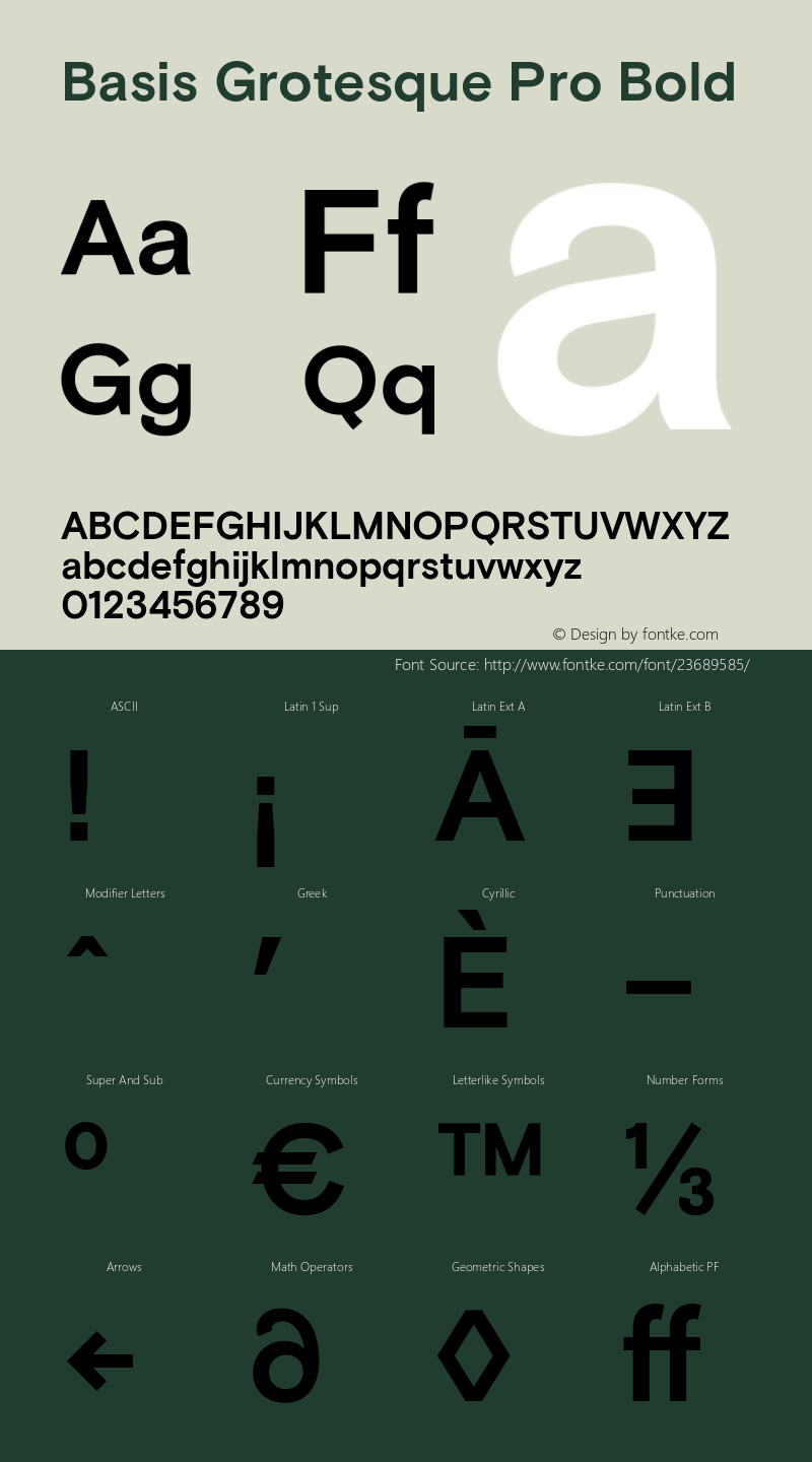 Basis Grotesque Pro Bold Version 1.001; ttfautohint (v1.5) Font Sample