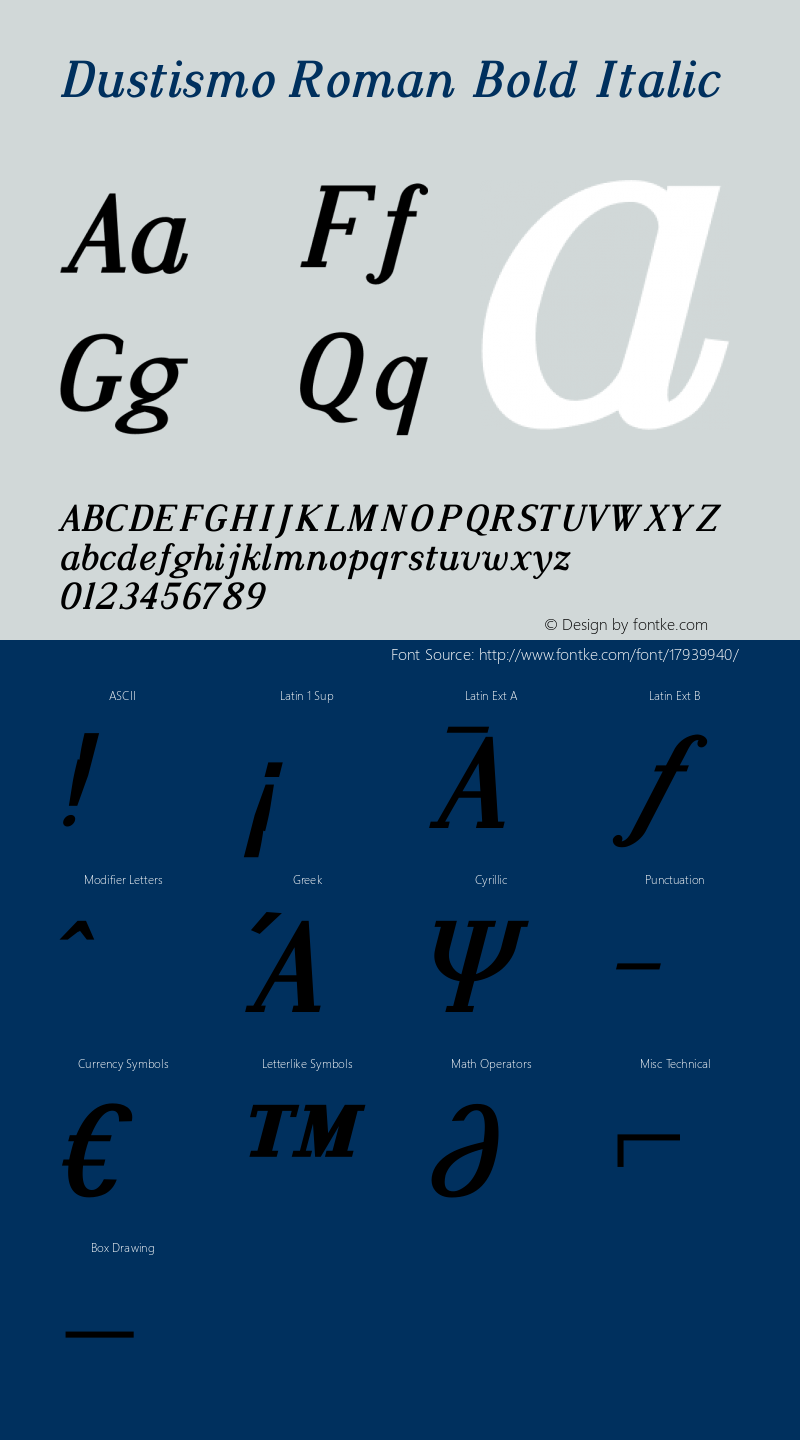 Dustismo Roman Bold Italic Version 2.00 2003 initial release Font Sample