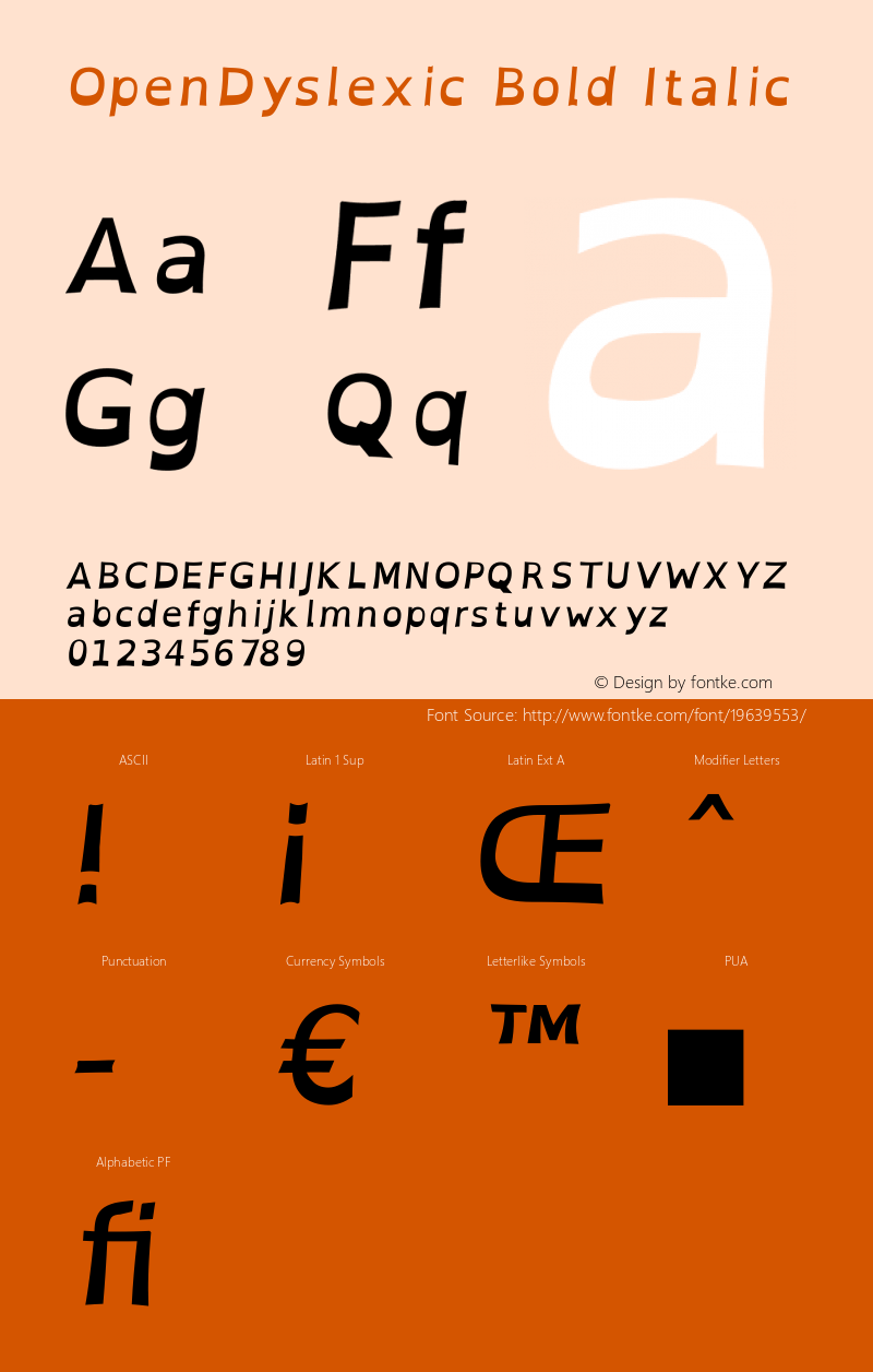 OpenDyslexic Bold Italic Version 2.001;PS 002.001;hotconv 1.0.70;makeotf.lib2.5.58329 Font Sample