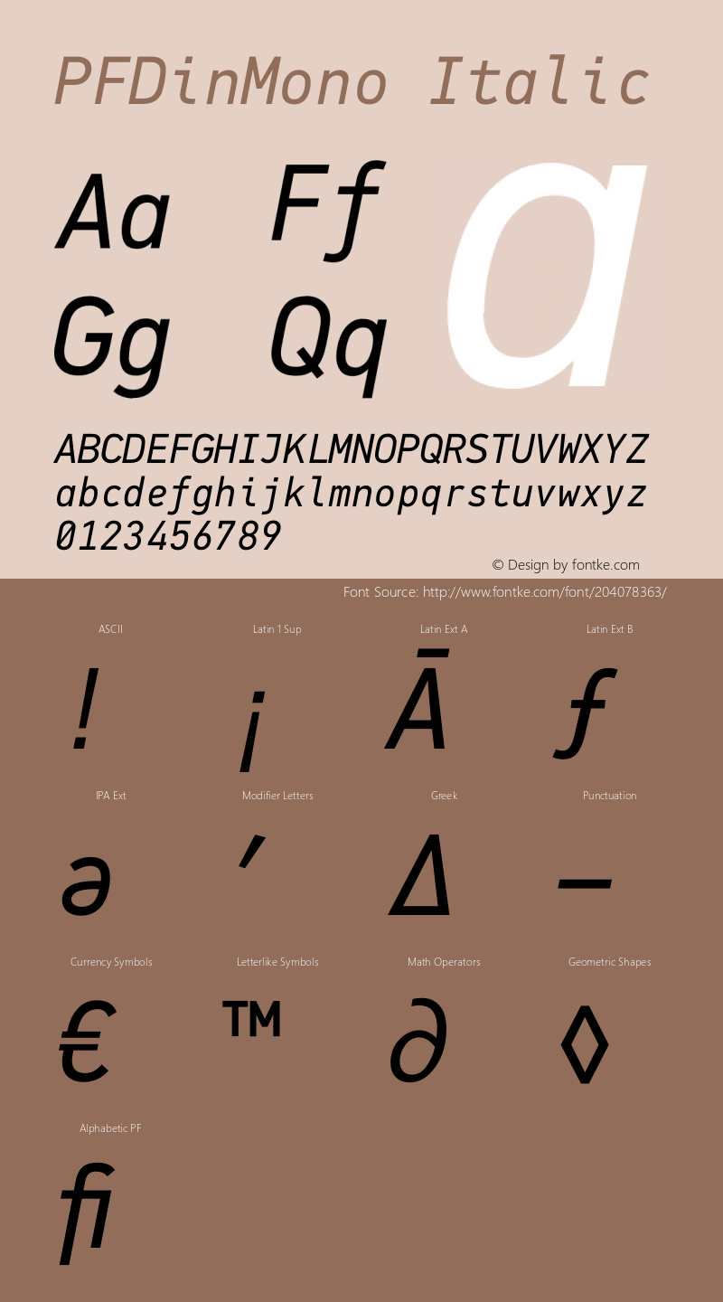 PFDinMono Italic Version 1.00;February 15, 2019;FontCreator 11.5.0.2422 32-bit图片样张