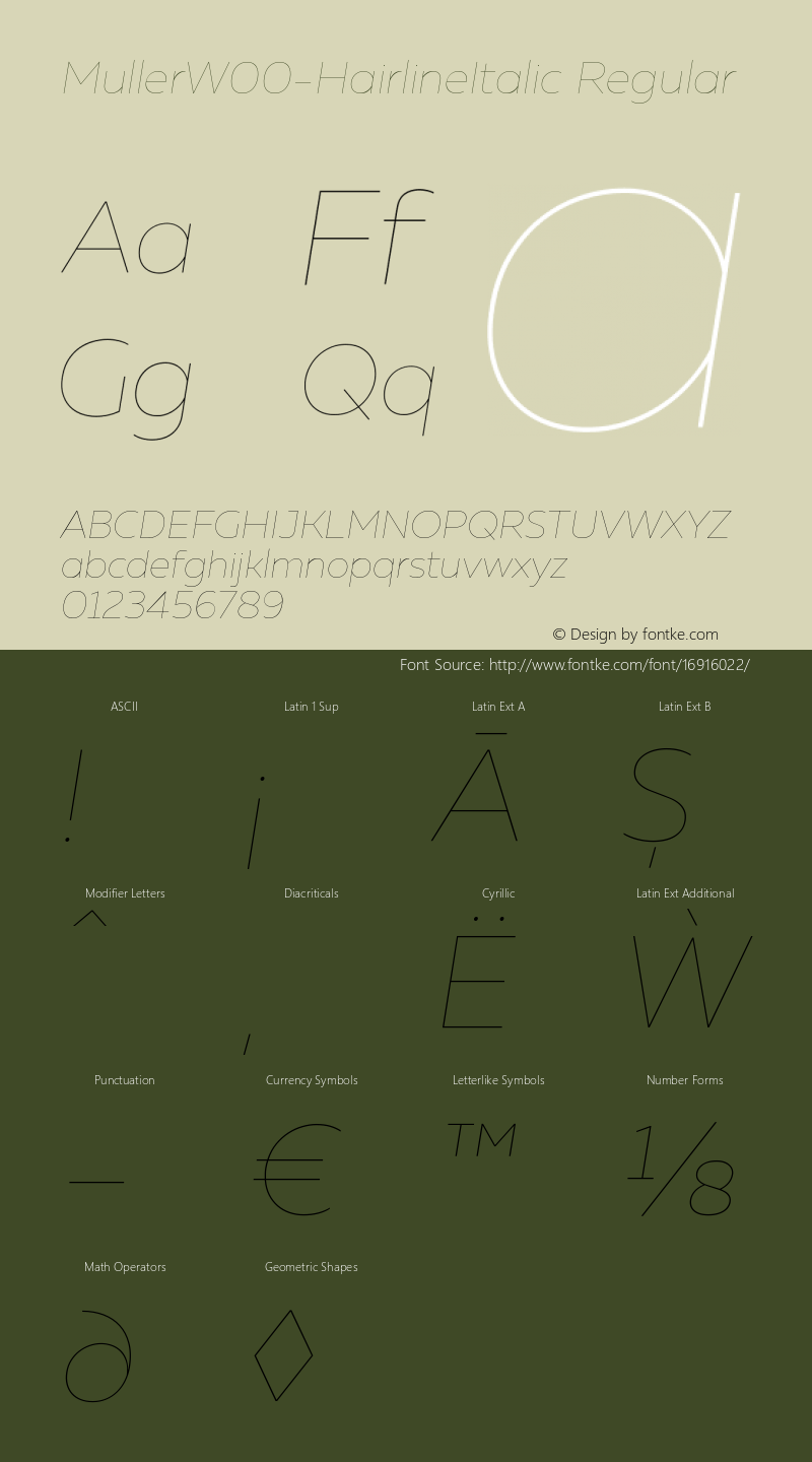 MullerW00-HairlineItalic Regular Version 1.00 Font Sample