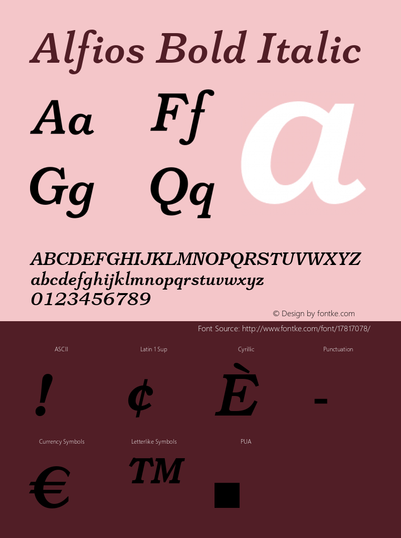 Alfios Bold Italic Version 1.01 Font Sample