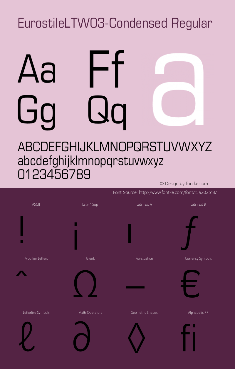 Eurostile LT W03 Condensed Version 1.29 Font Sample