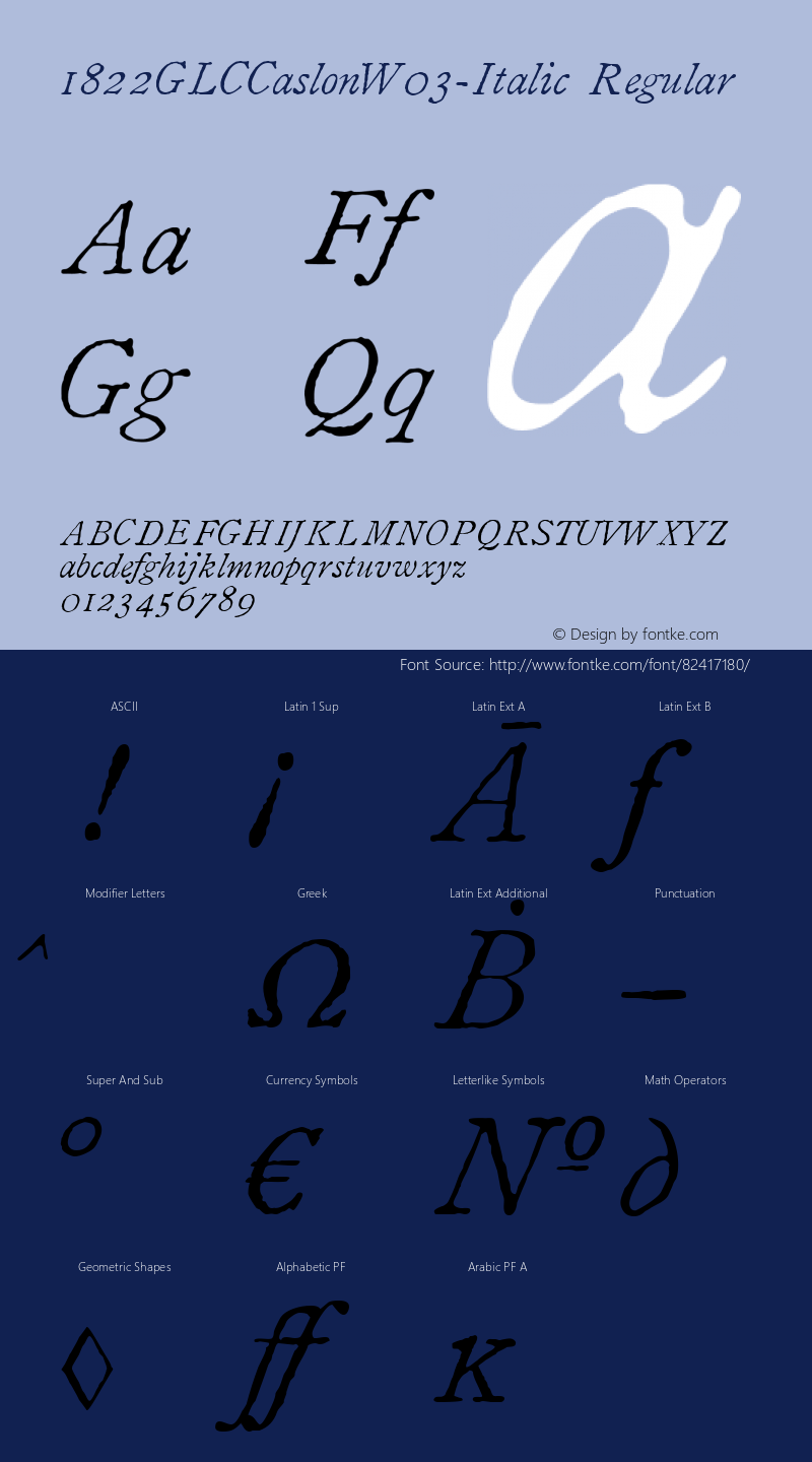 1822 GLC Caslon W03 Italic Version 1.00 Font Sample