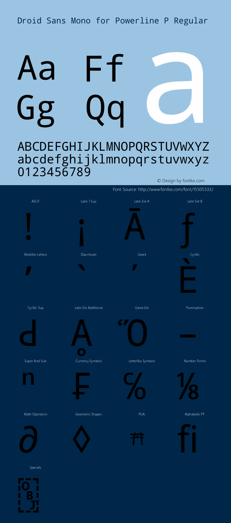 Droid Sans Mono for Powerline P Regular Version 1.00 build 113 Font Sample