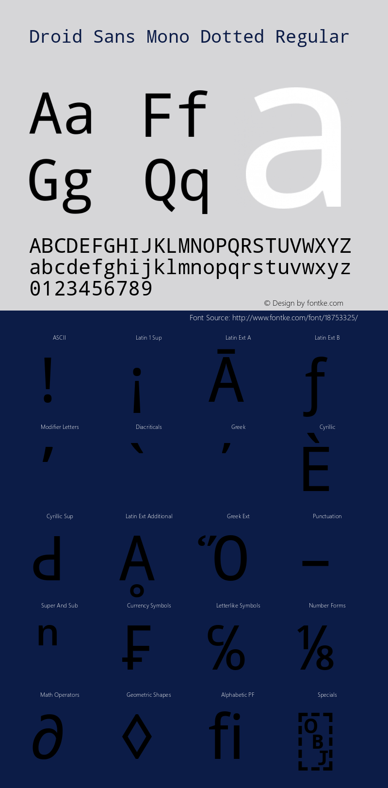 Droid Sans Mono Dotted Regular Version 1.00 build 112 Font Sample