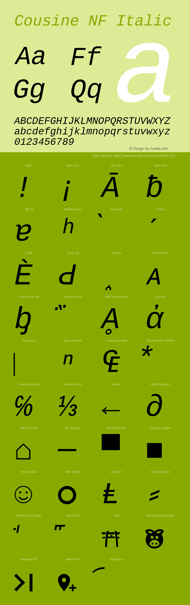 Cousine Italic Nerd Font Complete Mono Windows Compatible Version 1.21 Font Sample