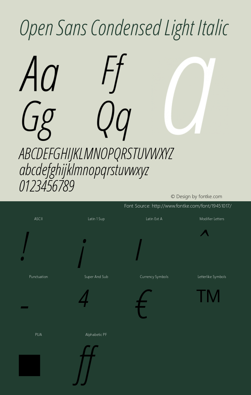 Open Sans Condensed Light Italic Version 1.10 Font Sample