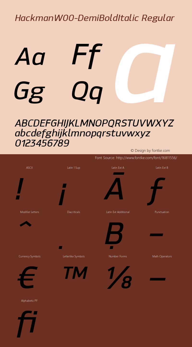 HackmanW00-DemiBoldItalic Regular Version 1.10 Font Sample