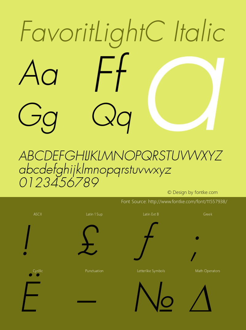 FavoritLightC Italic Version 001.000 Font Sample